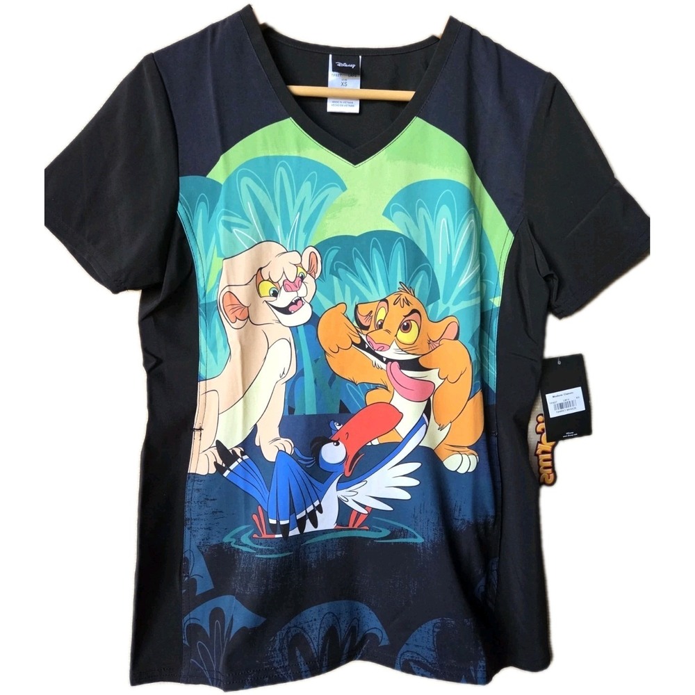 Disney Lion King Print Scrub Top Womens Size XS NWT New Simba Friend Scrubs Top